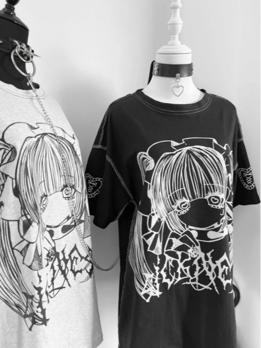 Unisex oversized anime print t-shirt by eprolo featuring a colorful anime character design on a casual, relaxed fit shirt.