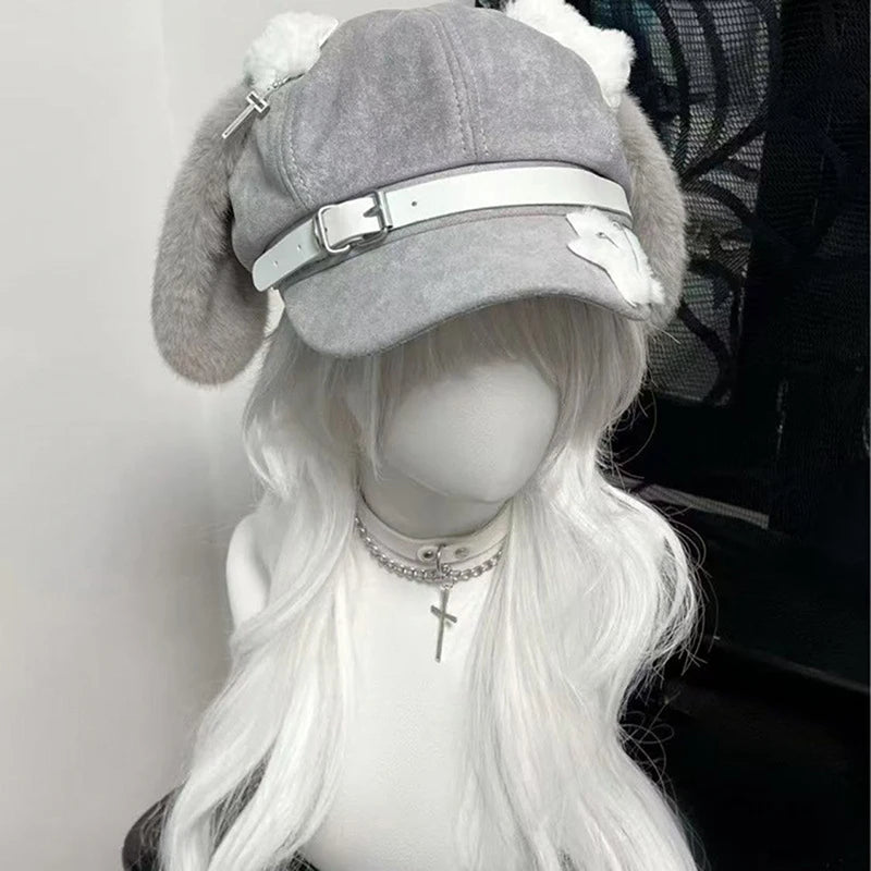 Eprolo Tavşan Kulaklı Lolita Şapka with plush bunny ears and lace detail, stylish and cute headwear for cosplay or fashion.