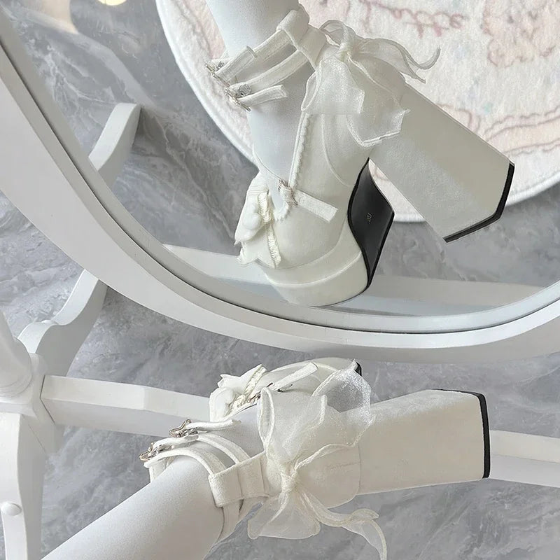 Elegant black Lolita high heels with bow detail, suitable for daily wear or special occasions, by eprolo.