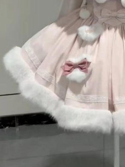 Cute Lolita dress set for children with bunny details, featuring a charming two-piece design in pastel colors.