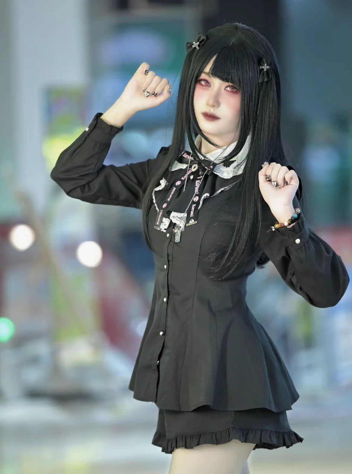 Kawaii Siyah mini elbise seti by eprolo featuring a stylish black dress with cute design details, perfect for casual wear.
