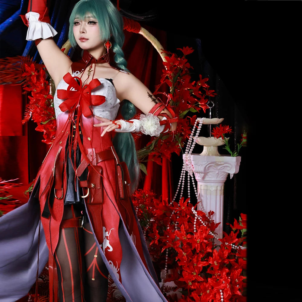 Shadora Phrolova cosplay with wig from Wuthering Waves, featuring detailed costume and long, styled pink hair.
