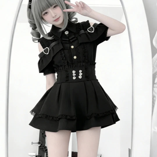 Eprolo Jirai Kei Lolita Kawaii shirt and skirt set featuring a cute, colorful Japanese-inspired design and fashionable details.