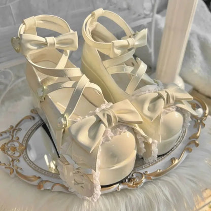 Eprolo platform Mary Jane shoes with bow detail, featuring a chunky platform sole and stylish design.