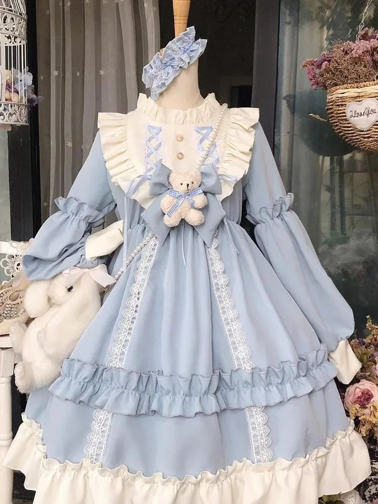 Colorful patchwork kawaii dress with ruffles, featuring playful design and vibrant patterns from eprolo.