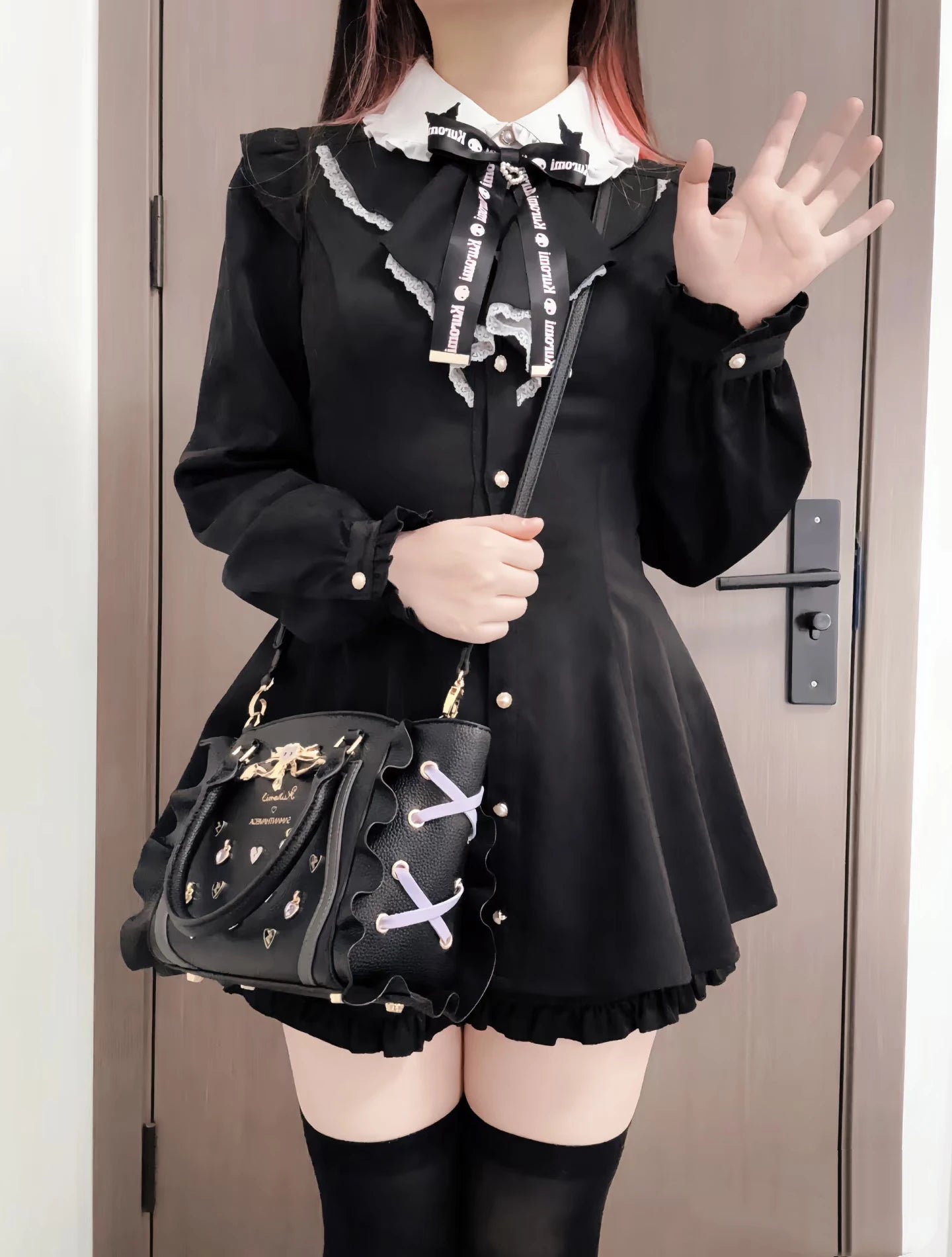 Black kawaii mini dress set by eprolo featuring cute, stylish design with a fitted top and flared skirt, perfect for casual wear