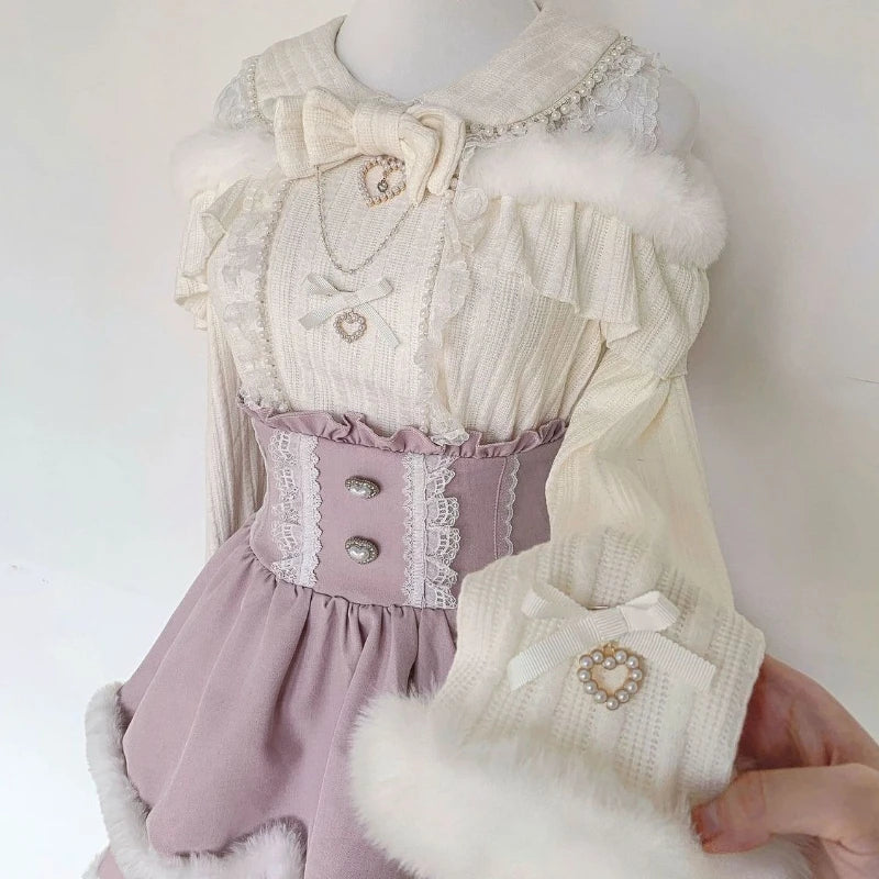 Japon Stil Lolita Dantel Fiyonk Mini Etek & Bluz