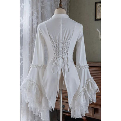 Black Gothic Victorian blouse by eprolo, long sleeve shirt with lace detailing and elegant vintage-inspired design.