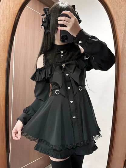 Eprolo low shoulder long sleeve dress and shorts set, stylish two-piece outfit with relaxed fit and trendy design.