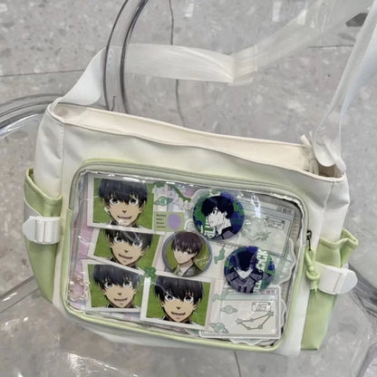 Transparent Ita-style bag by eprolo featuring a sleek, clear design with black accents and adjustable straps.