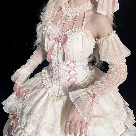 Kawaii Lolita mini dress with bow details from eprolo, featuring a cute, playful design and soft pastel colors.