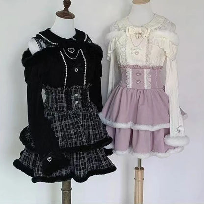 Japon Stil Lolita Dantel Fiyonk Mini Etek & Bluz