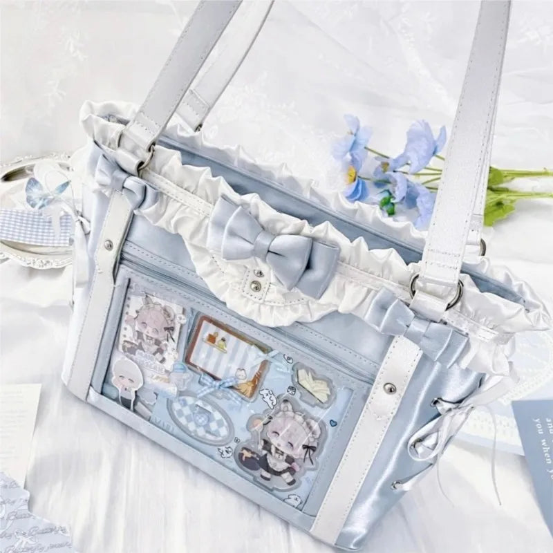 Eprolo Lolita Fiyonklu Ita Bag featuring a black design with a large bow and decorative details, perfect for fashion accessories.