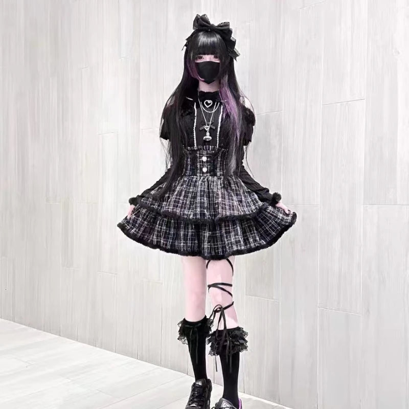 Japon Stil Lolita Dantel Fiyonk Mini Etek & Bluz