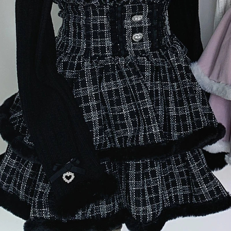 Japon Stil Lolita Dantel Fiyonk Mini Etek & Bluz