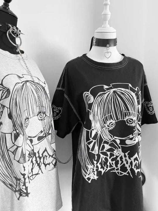 Unisex anime print oversized T-shirt by eprolo featuring a colorful anime character graphic on soft fabric.