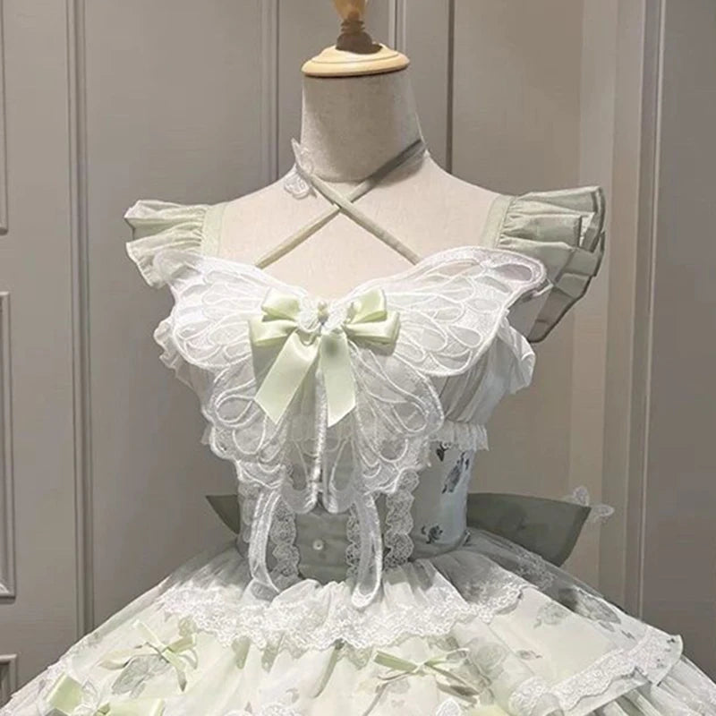 Eprolo Zarif Mini Lolita dress in pastel pink with lace details and bow accents, displayed on a mannequin.