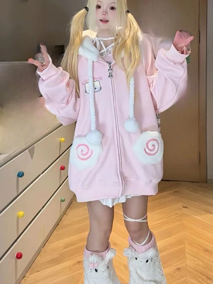 Kawaii oversized hooded sweatshirt from eprolo with pastel colors, soft fabric, and a cute, playful design on the front.
