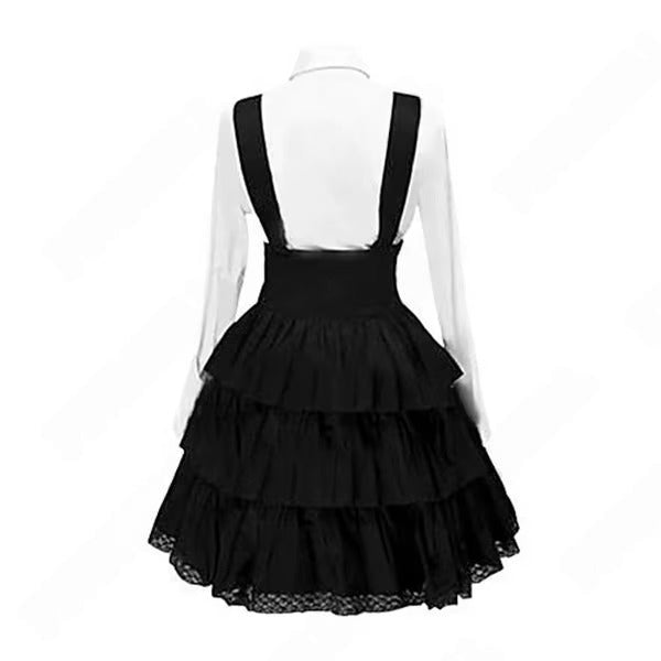 Eprolo Lolita black long-sleeve dress displayed on a hanger, showcasing the elegant design and fitted style of the product.