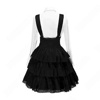 Eprolo Lolita black long-sleeve dress displayed on a hanger, showcasing the elegant design and fitted style of the product.