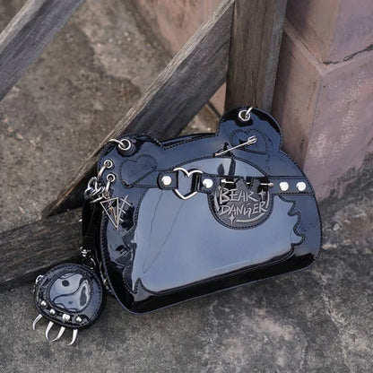 Cute transparent Ita bag featuring a kawaii bear design from eprolo, made of clear plastic with adorable bear details.