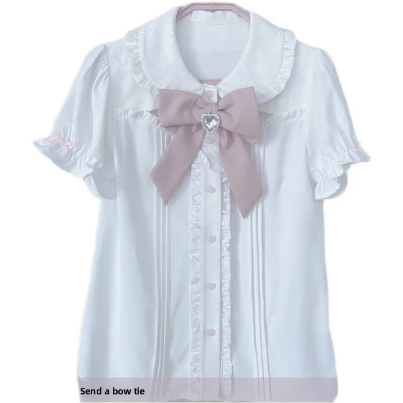 Shadora Lolita Melek printed lace blouse and slip skirt set, featuring intricate detailing and elegant fabric.