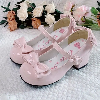 Eprolo Lolita tarzı fiyonklu Mary Jane ayakkabı with rounded toe and ankle strap, featuring a cute bow detail.