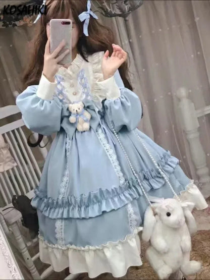 Colorful patchwork kawaii dress with ruffled details from eprolo, featuring a playful and stylish design perfect for casual wear.