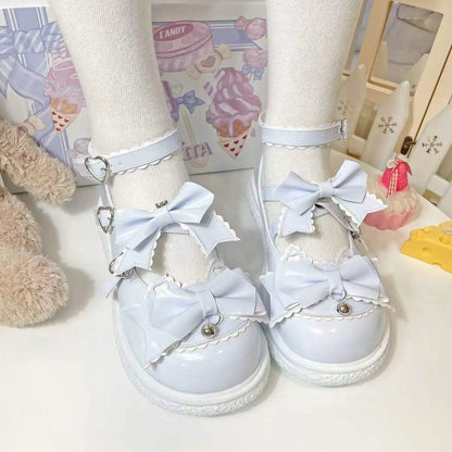 Kawaii Lolita Mary Jane shoes by eprolo with bow detail, buckle strap, round toe, and cute design perfect for fashionable outfits.