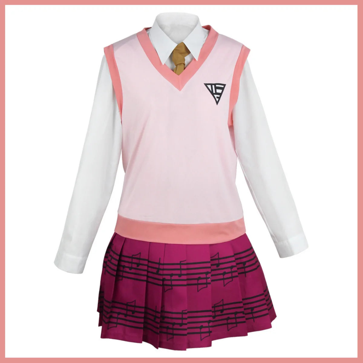 Kaede Akamatsu cosplay with wig from Danganronpa, featuring her signature school uniform and short brown hair.