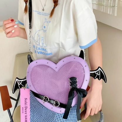 Eprolo Kalp Yarasa Ita Çanta with black bat and heart design, stylish and lightweight tote bag for everyday use.