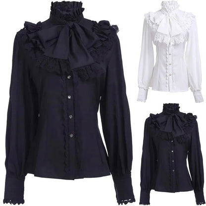 Victorian Lolita blouse by eprolo, long sleeve slim fit vintage top with lotus ruffles and intricate detailing.