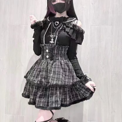 Japon Stil Lolita Dantel Fiyonk Mini Etek & Bluz