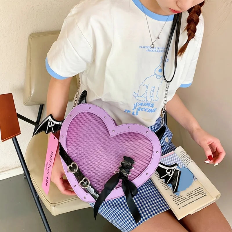 Eprolo Kalp Yarasa Ita Çanta with black bat heart design, featuring a spacious fabric tote bag with stylish, eye-catching print.