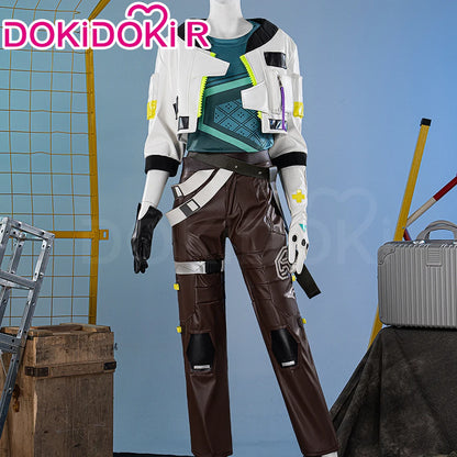 Deadlock cosplay and wig from VALORANT by Shadora, featuring detailed armor and a styled blue wig for authentic character look