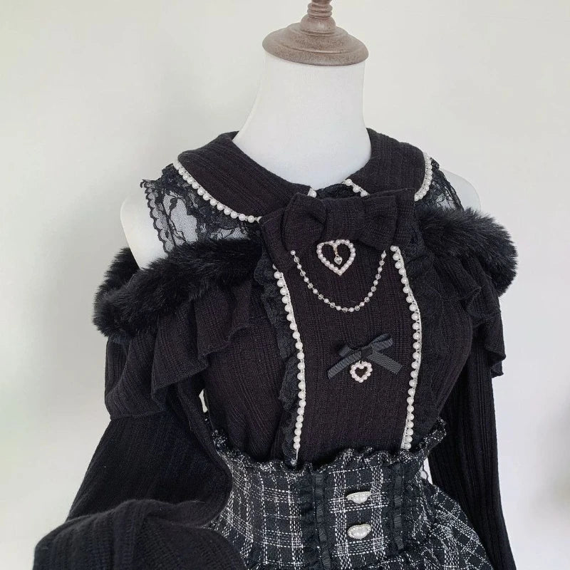Japon Stil Lolita Dantel Fiyonk Mini Etek & Bluz
