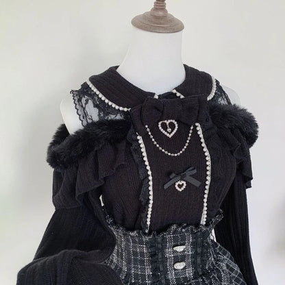Japon Stil Lolita Dantel Fiyonk Mini Etek & Bluz