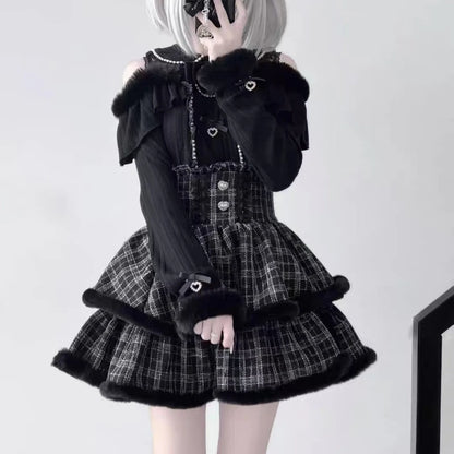 Japon Stil Lolita Dantel Fiyonk Mini Etek & Bluz