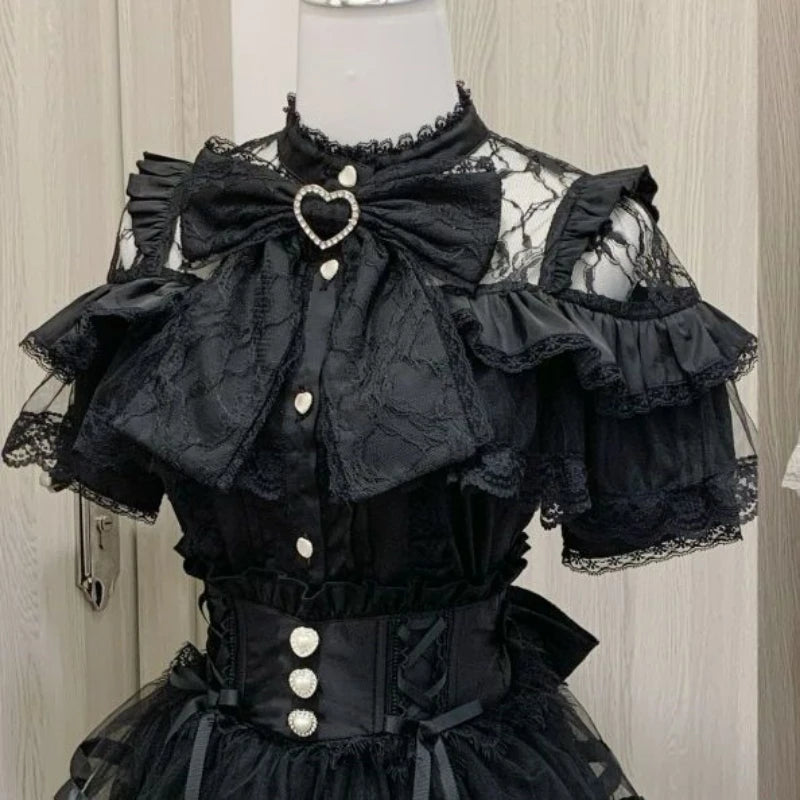 Shadora Jirai Kei kawaii lace Lolita blouse with intricate detailing, featuring delicate lace and a soft, feminine design.