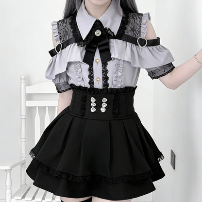Eprolo Jirai Kei Lolita Kawaii shirt and skirt set featuring colorful, adorable Japanese-inspired fashion with playful patterns.