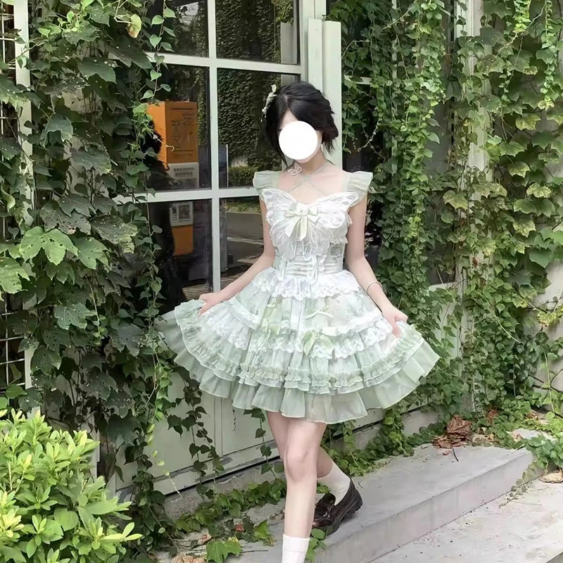 Eprolo Zarif Mini Lolita dress with lace details and puffed sleeves, shown in a soft pastel color on a mannequin.