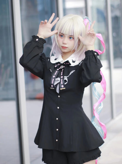 Kawaii Siyah mini elbise seti by eprolo, featuring a cute black dress with playful, stylish details, perfect for casual wear.