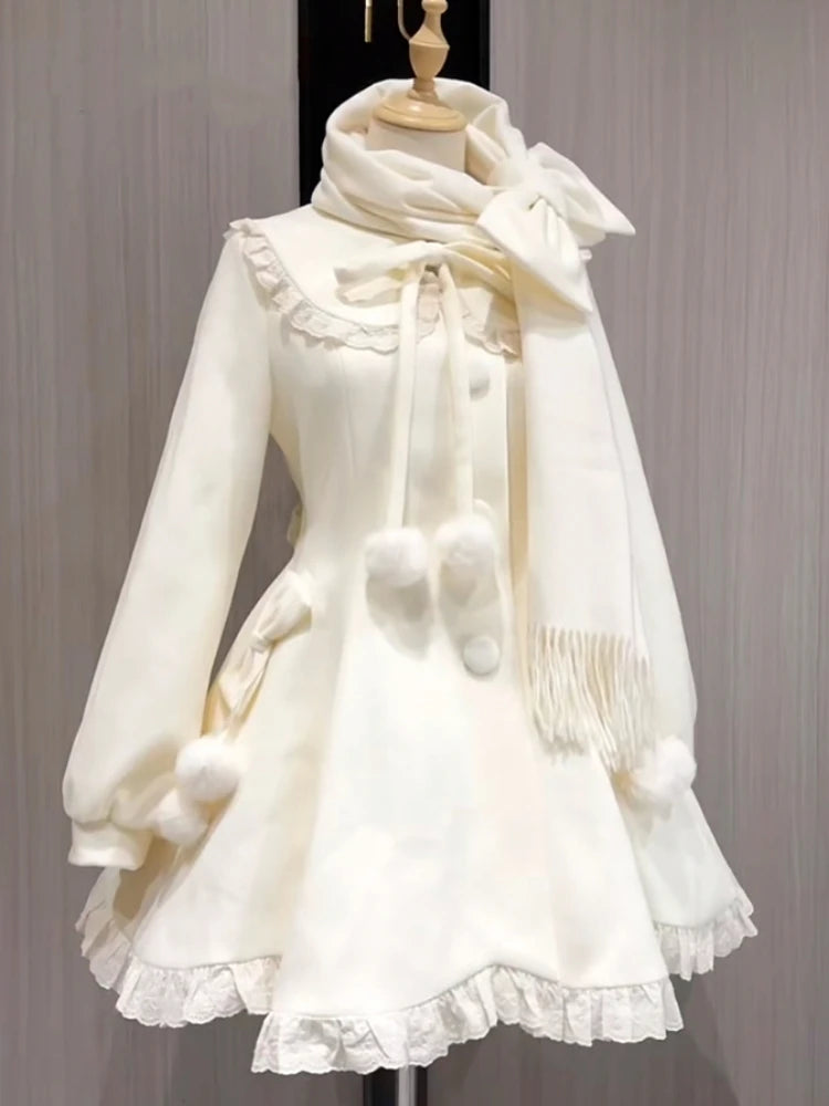 Japon Kawaii Zarif Kontrast Detaylı Lolita Elbise, eprolo, with ruffled sleeves and bow accents on soft pastel fabric.