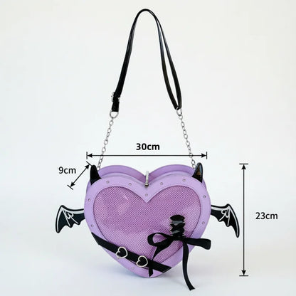 Eprolo Kalp Yarasa Ita Çanta featuring a black bat-shaped heart design with adjustable straps and spacious interior.
