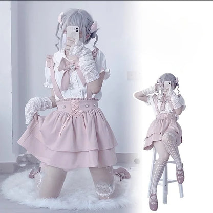 Shadora Lolita Melek printed lace blouse and slip skirt set, featuring intricate lace details and stylish design.