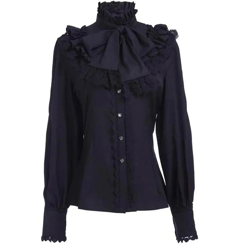 Victorian Lolita Bluz by eprolo featuring lotus fırfır detail, long sleeves, slim fit, vintage-inspired design
