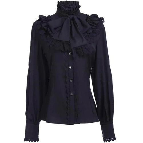 Victorian Lolita Bluz by eprolo featuring lotus fırfır detail, long sleeves, slim fit, vintage-inspired design