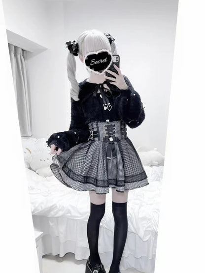 Eprolo long sleeve blouse with bow and matching mini skirt set, stylish casual outfit for women, shown in the product image.