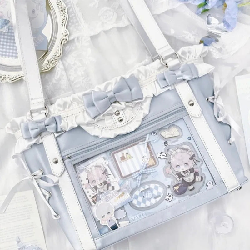 Eprolo Lolita Fiyonklu Ita Bag with decorative bows and pastel colors, showcasing its cute, stylish design and spacious interior.