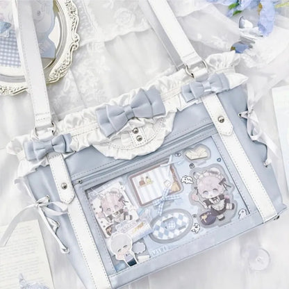 Eprolo Lolita Fiyonklu Ita Bag with decorative bows and pastel colors, showcasing its cute, stylish design and spacious interior.